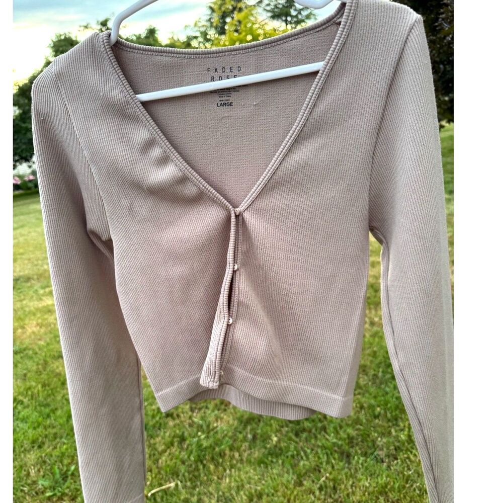 Faded Rose Light Brown Womens Long Sleeve Cropped Cardigan Size L